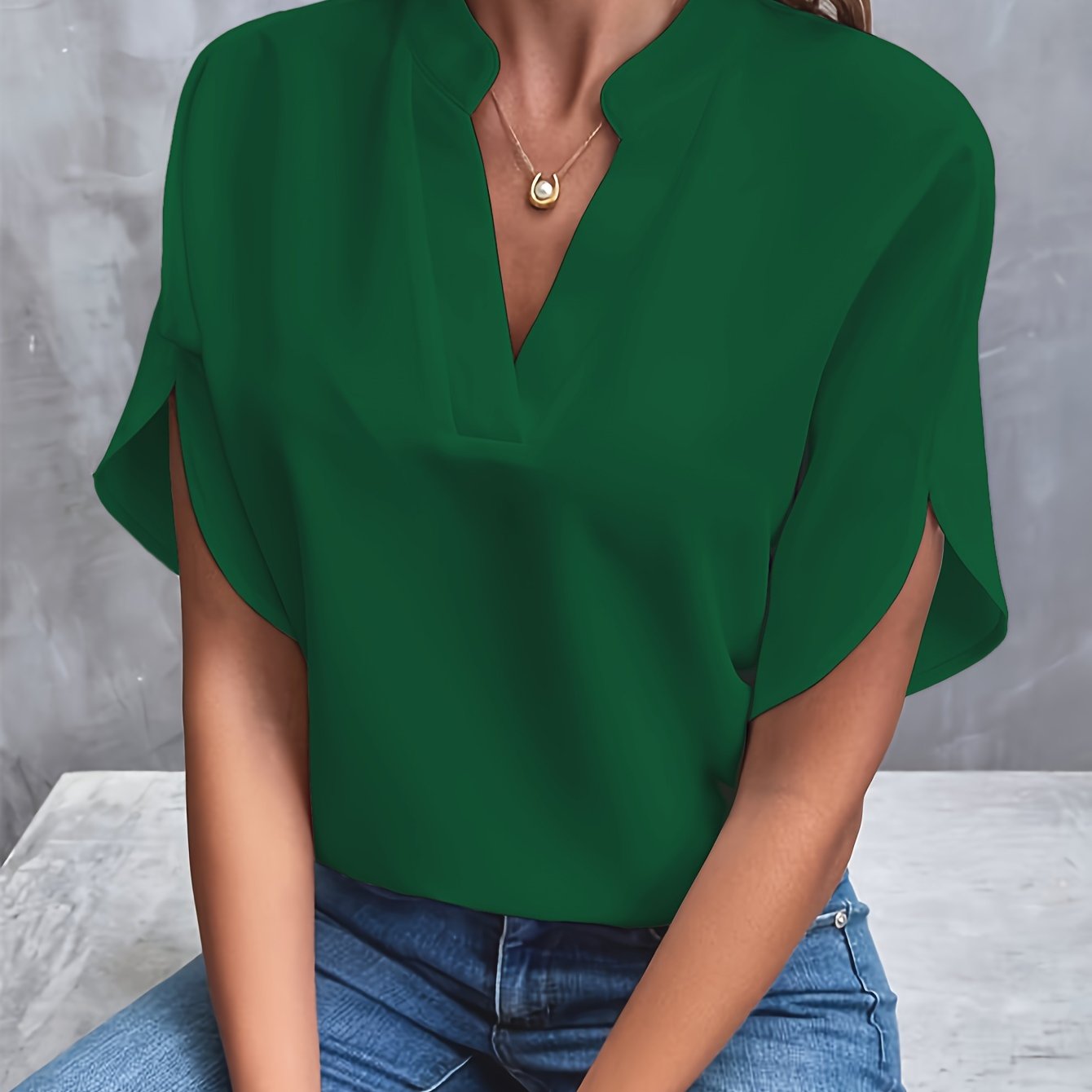 Blouse - Soft Blend V Neck And Loose Shape For Layering