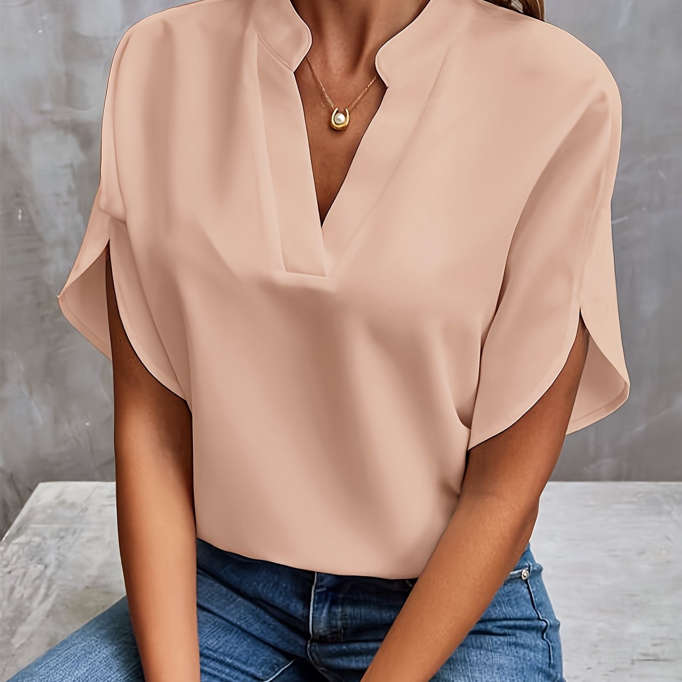 Blouse - Soft Blend V Neck And Loose Shape For Layering