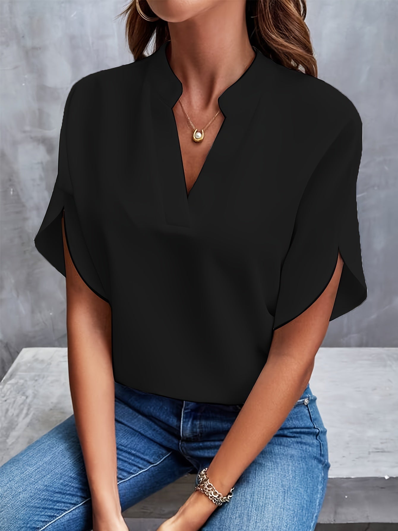 Blouse - Soft Blend V Neck And Loose Shape For Layering