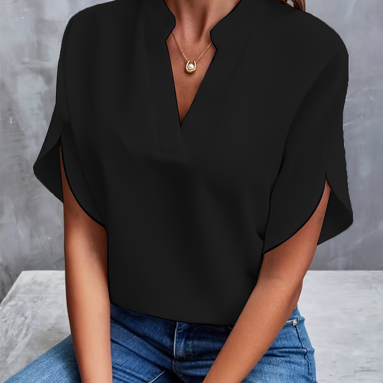 Blouse - Soft Blend V Neck And Loose Shape For Layering