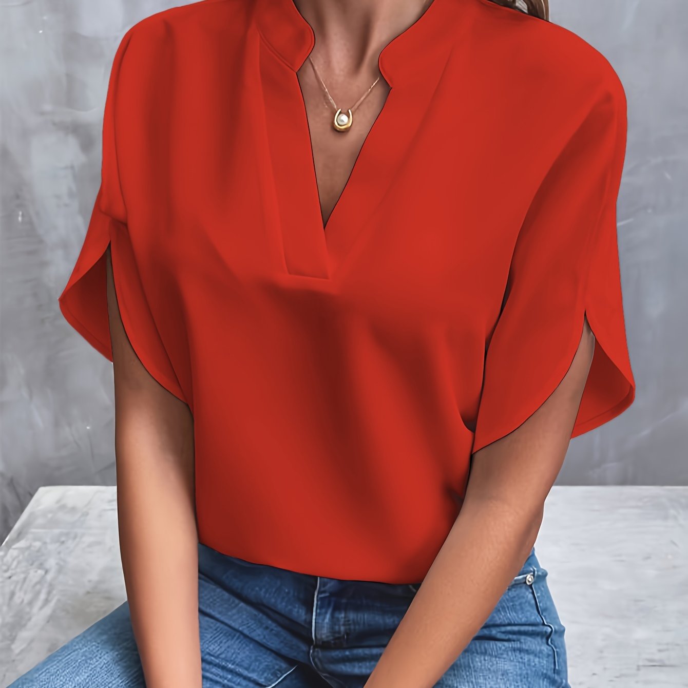 Blouse - Soft Blend V Neck And Loose Shape For Layering