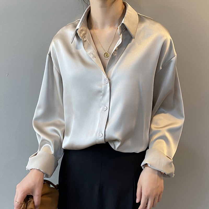 Blouse - Straight Cut Open Collar And Loose Fit For Layering