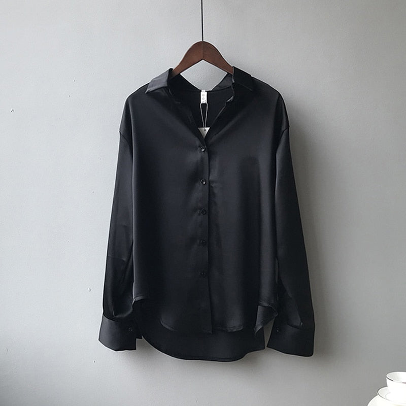 Blouse - Straight Cut Open Collar And Loose Fit For Layering