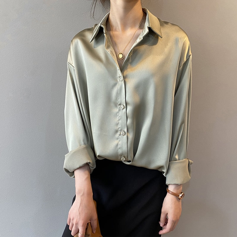 Blouse - Straight Cut Open Collar And Loose Fit For Layering