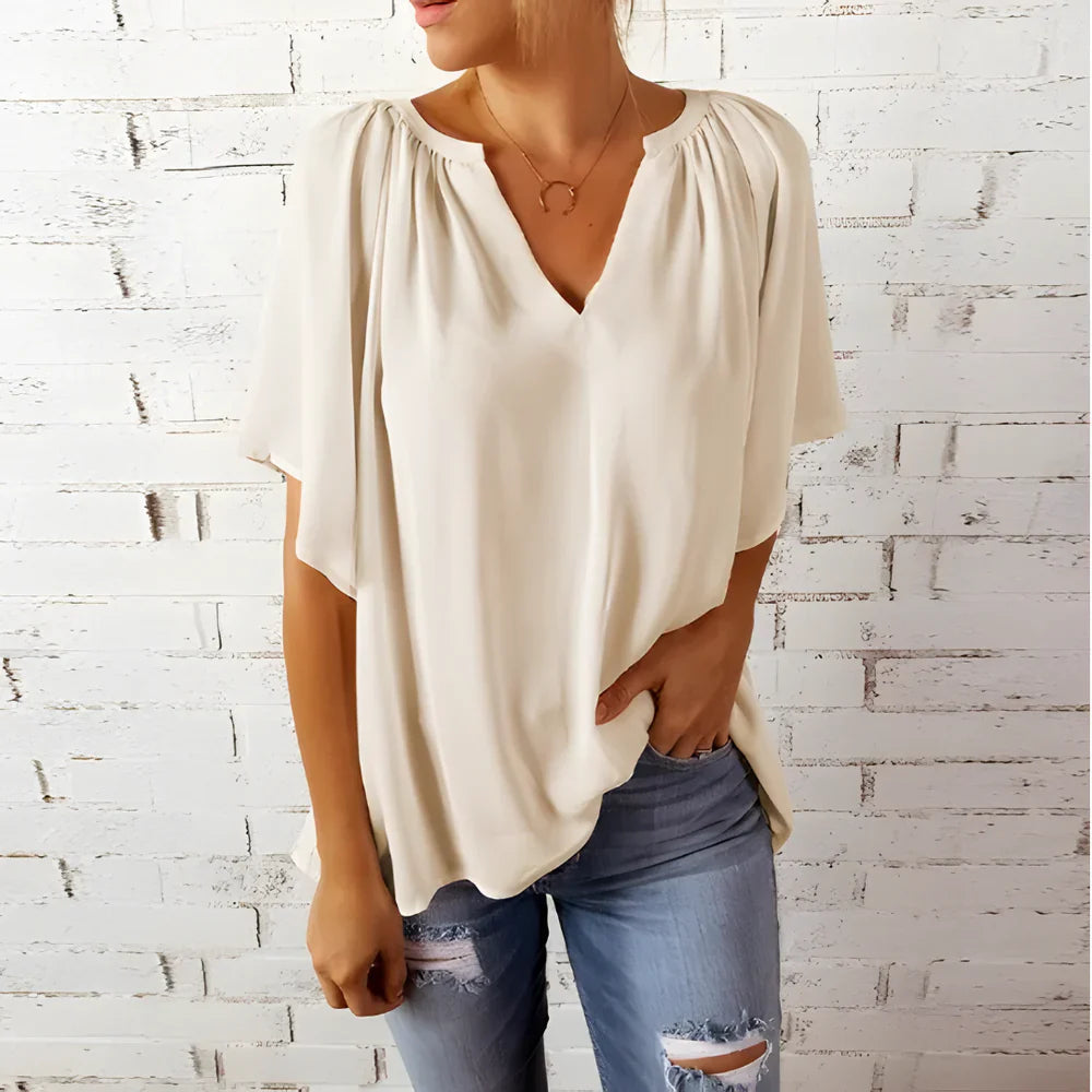 Blouse - V Neck Short Sleeve And Easier Arm Movement