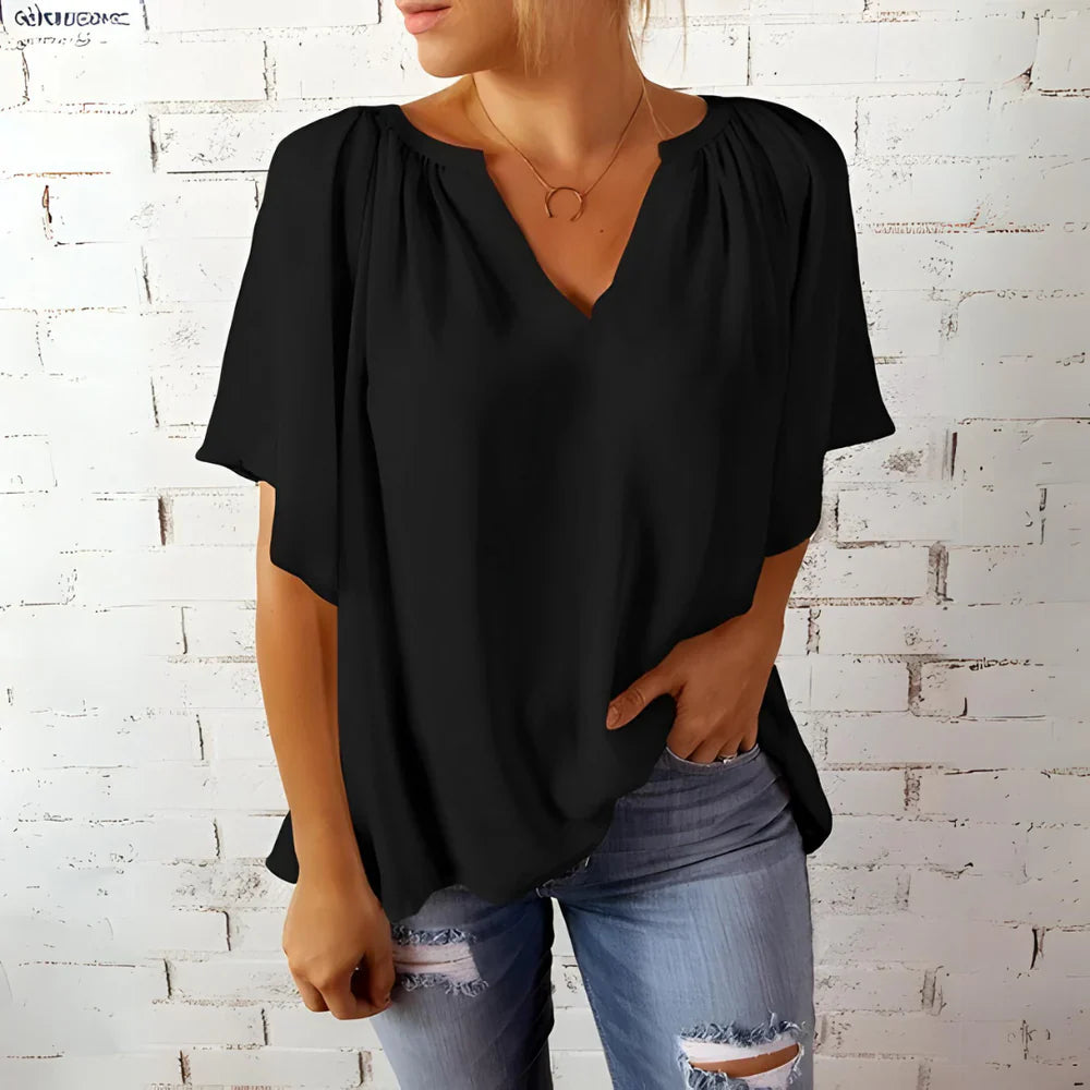 Blouse - V Neck Short Sleeve And Easier Arm Movement