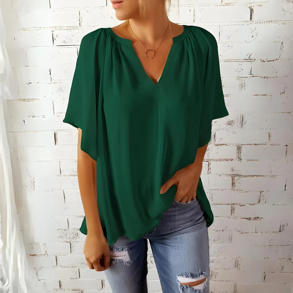 Blouse - V Neck Short Sleeve And Easier Arm Movement