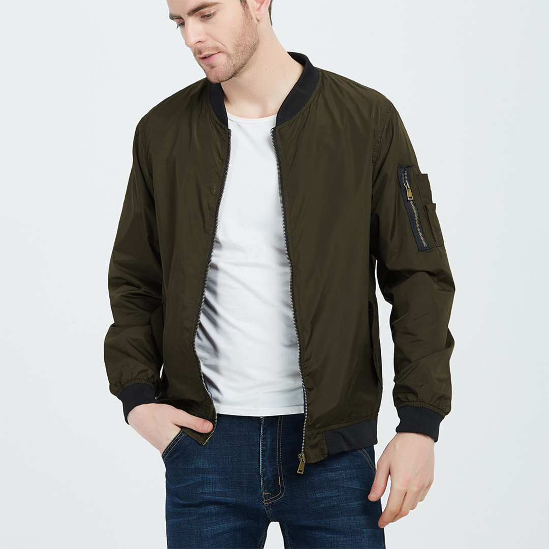 Bomber Jacket - Fabric Blend, Smooth Lining And Wind Shield