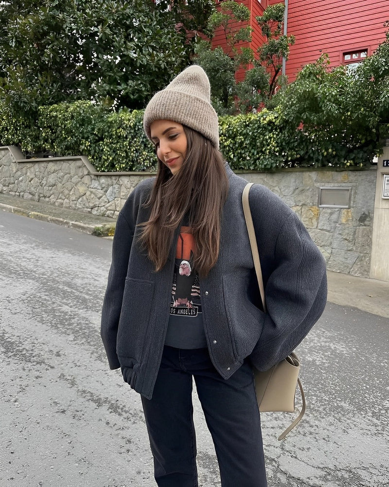 Bomber Jacket - Oversized Knit Silhouette & Layering Warmth