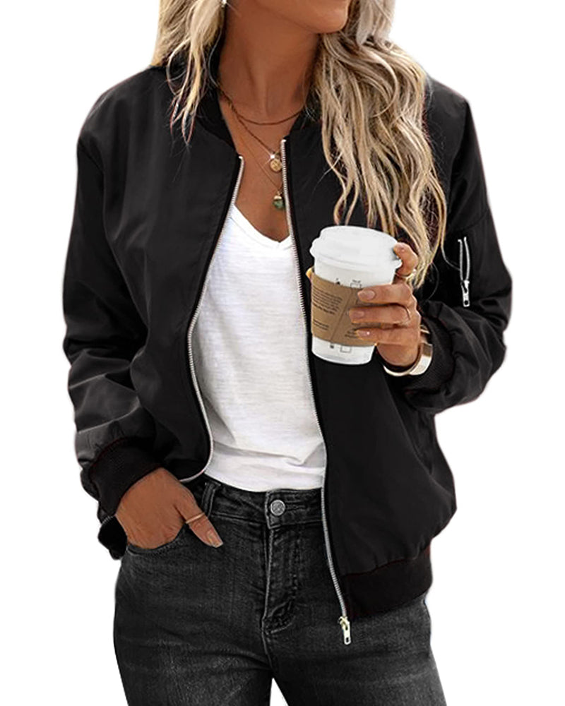 Bomber Jacket – Polyester Blend Biker Details & Wind Block