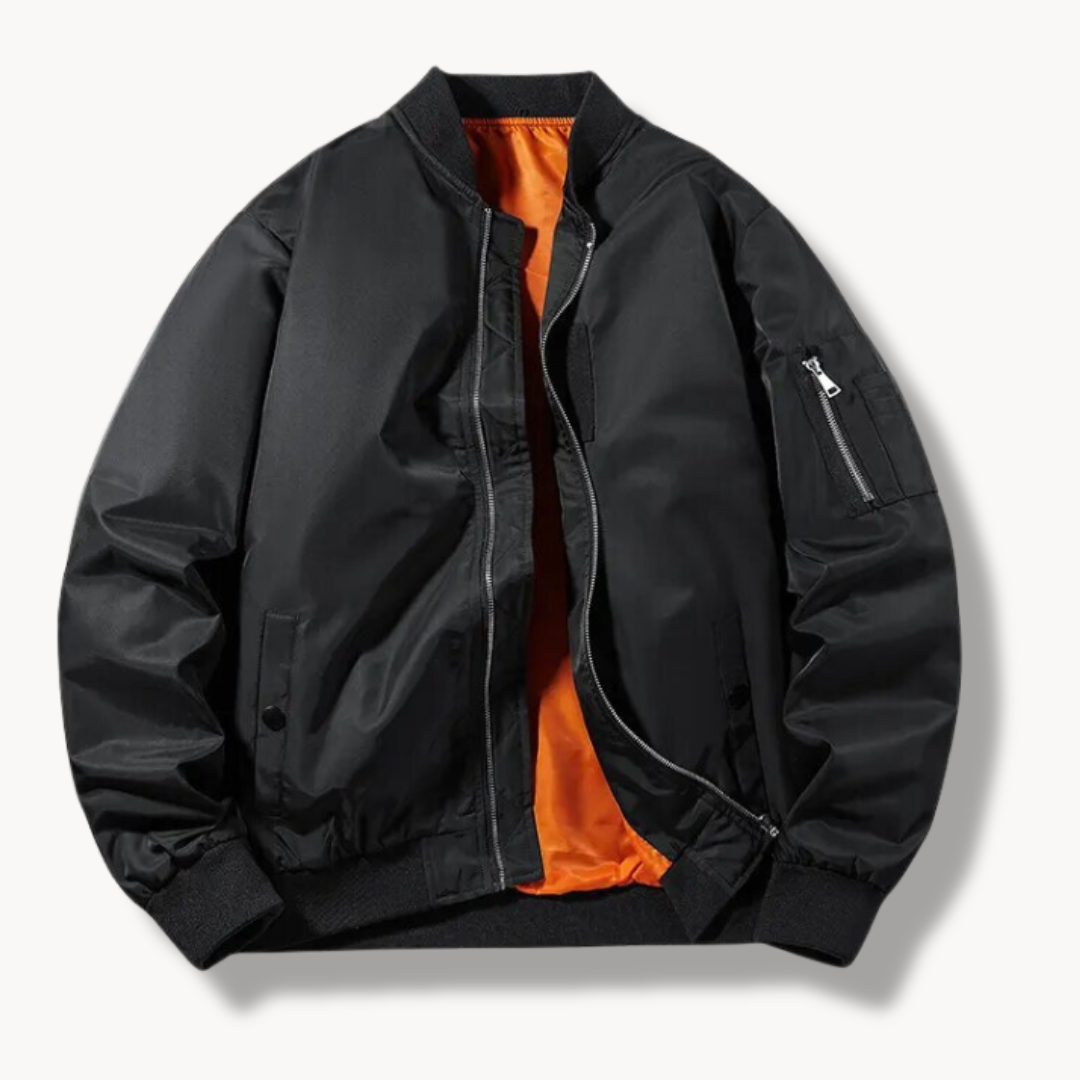 Bomber Jacket - Polyester Blend Ribbed Trim & Stretch Fit