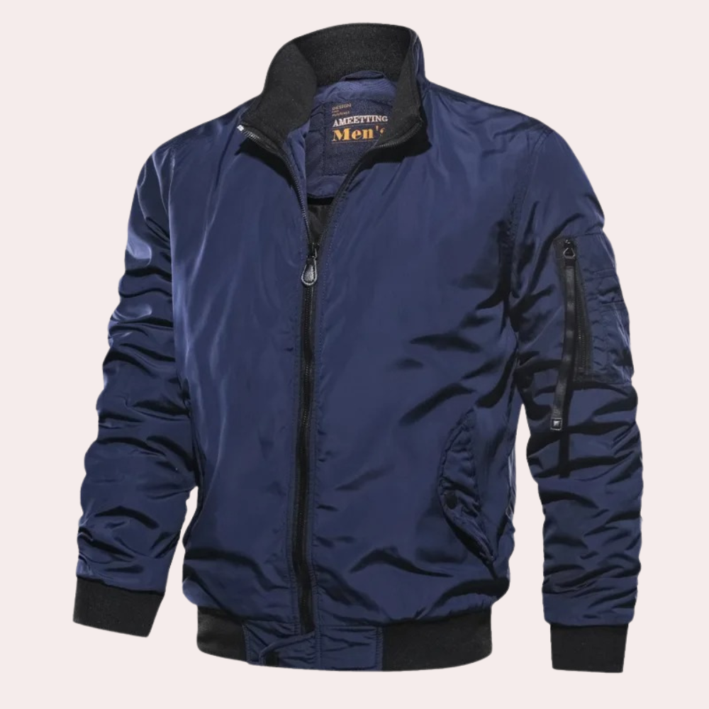 Bomber Jacket - Polyester Blend Slim Cut And Wind Block