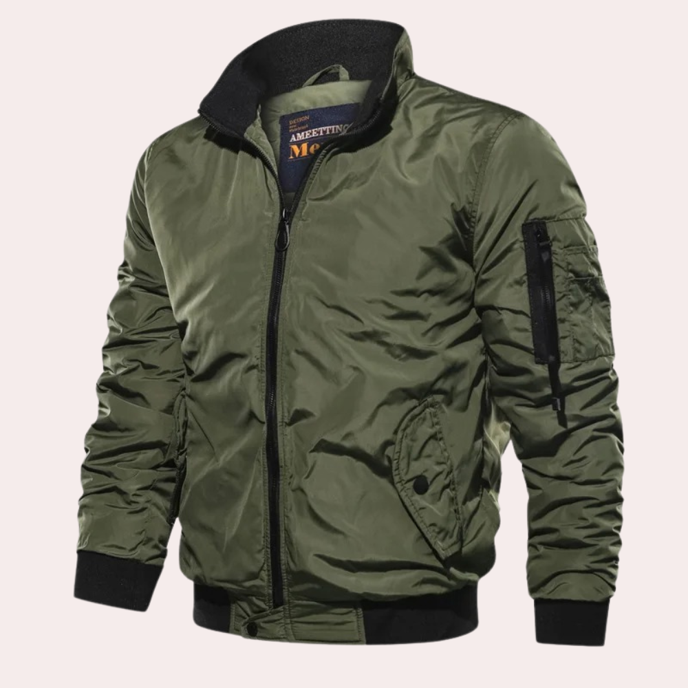 Bomber Jacket - Polyester Blend Slim Cut And Wind Block