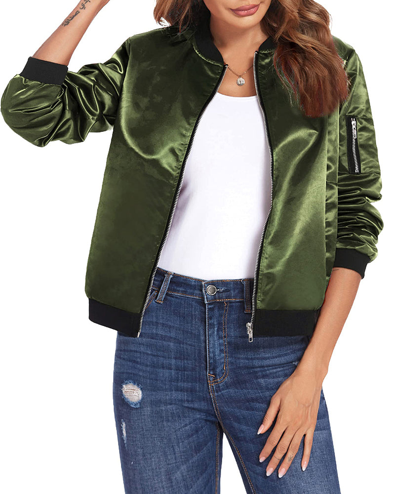 Bomber Jacket - Short Cut Zip Front & Ribbed Hem Fit