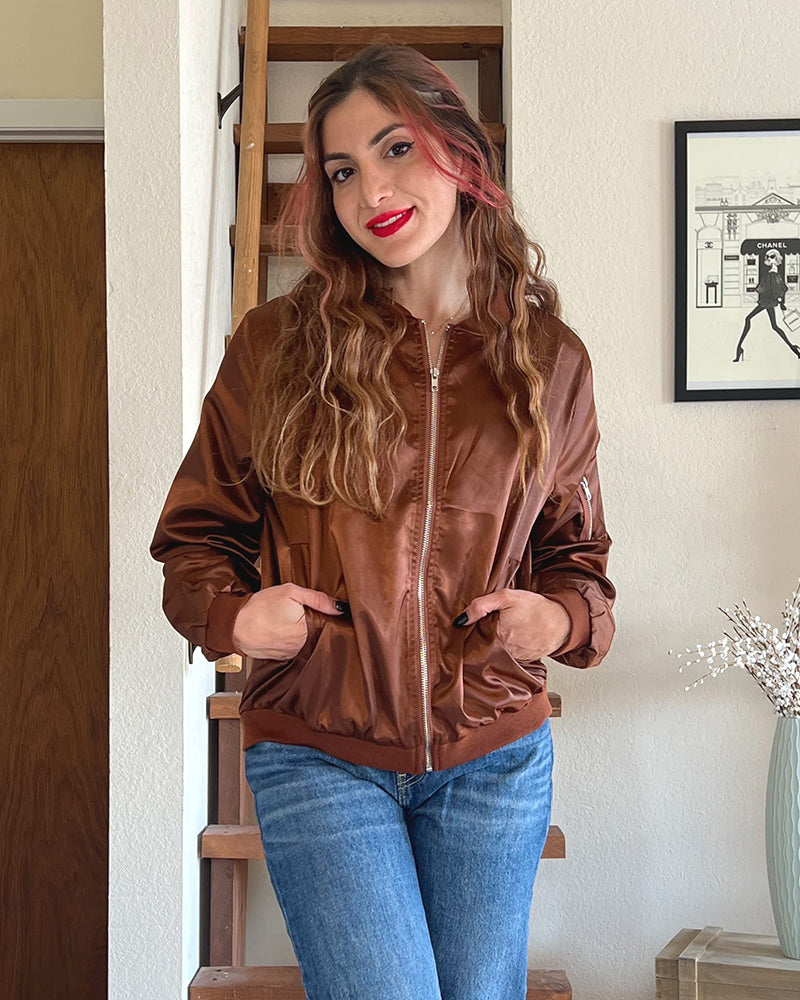 Bomber Jacket - Short Cut Zip Front & Ribbed Hem Fit