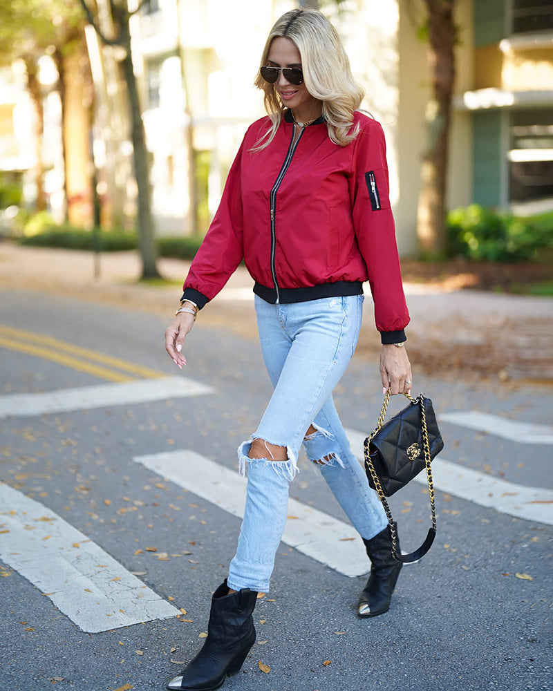 Bomber Jacket - Short Cut Zip Front & Ribbed Hem Fit