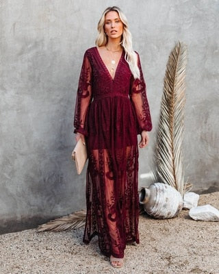 Women's Lace Maxi Dress-3