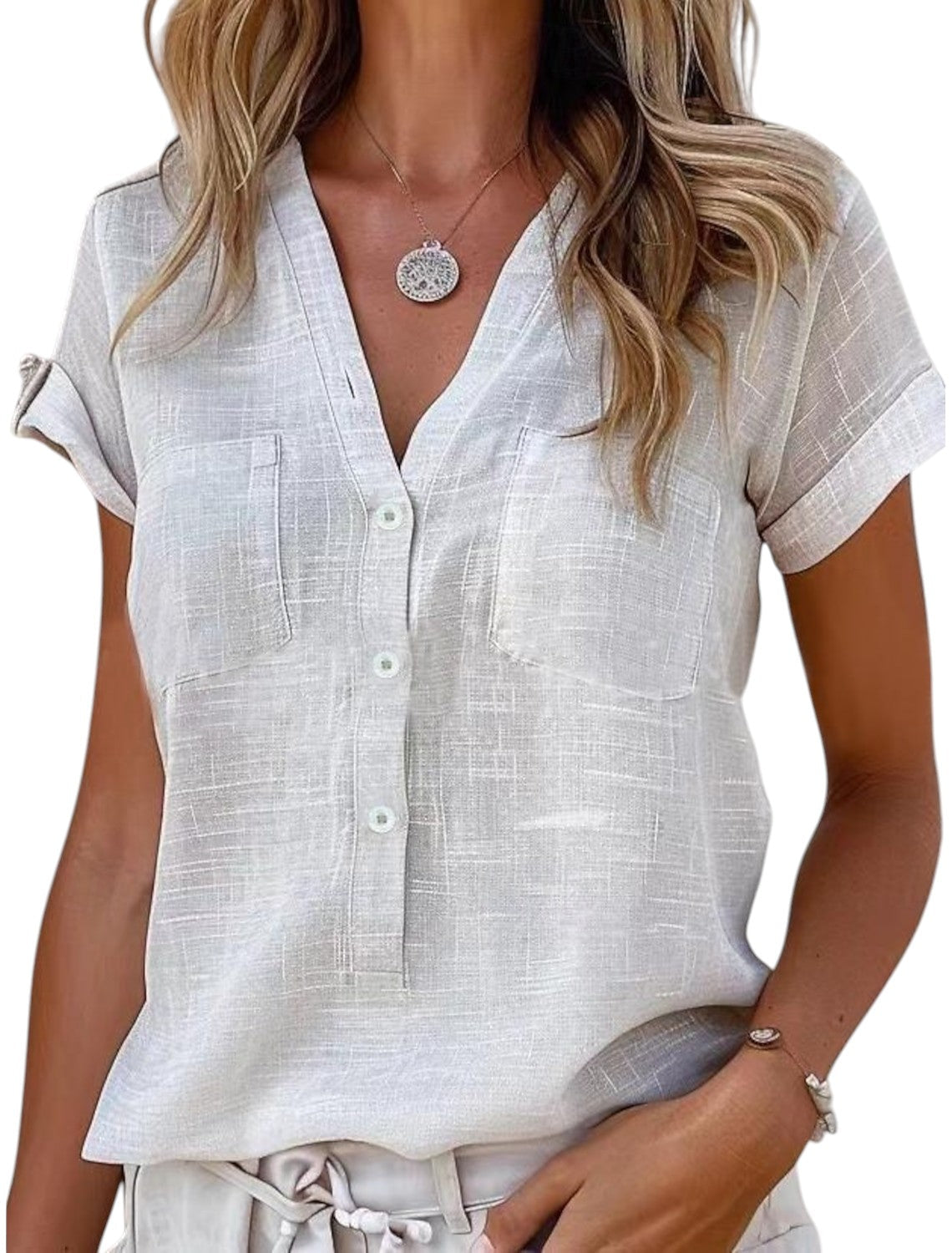 Breathable Blend Blouse - V Neck And Easy Movement Fit