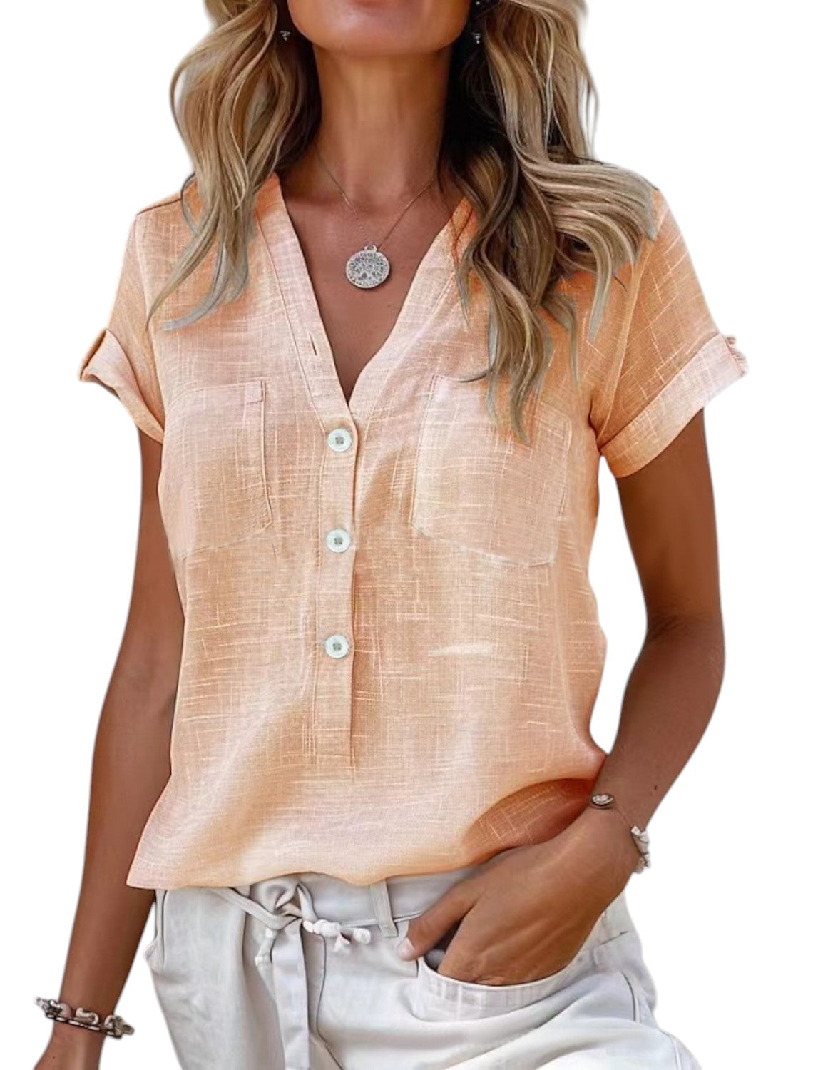 Breathable Blend Blouse - V Neck And Easy Movement Fit