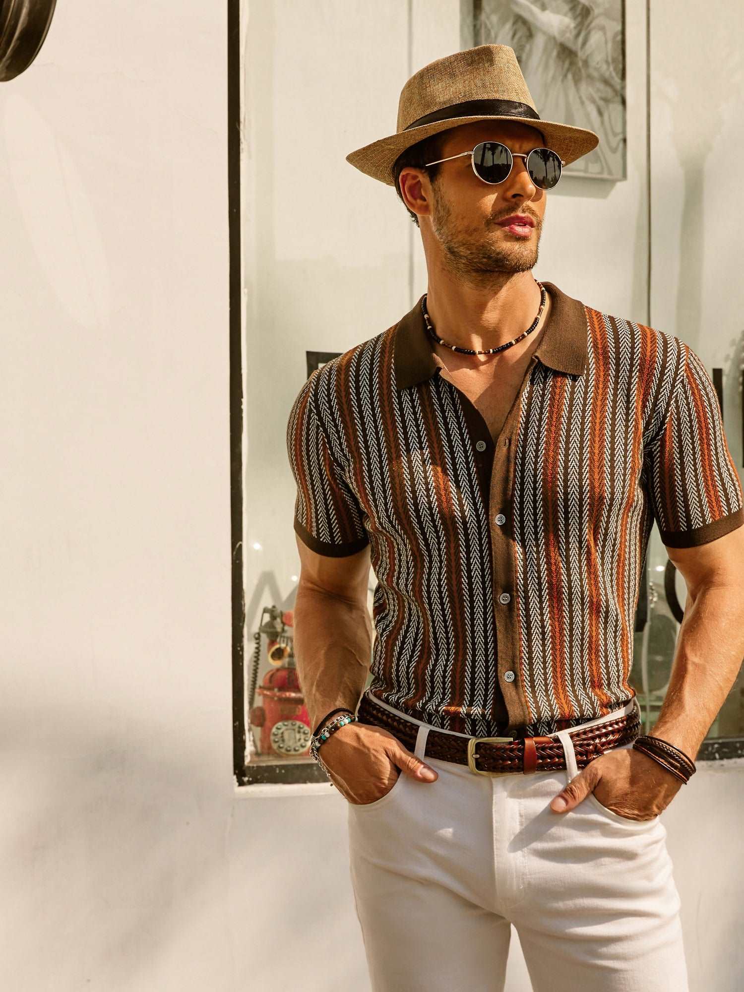 Button Polo Shirt - Vertical Stripes & Free Arm Movement