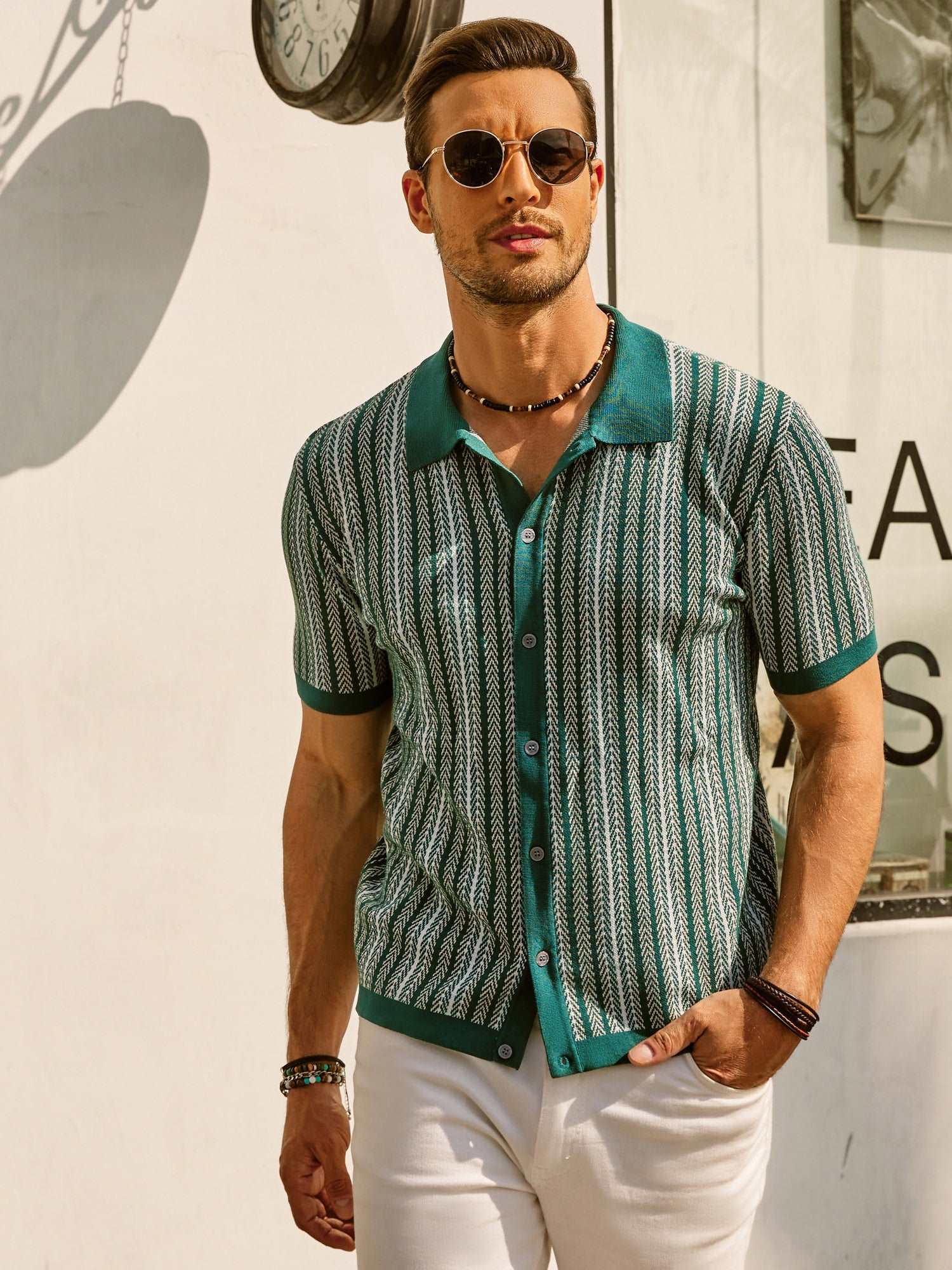 Button Polo Shirt - Vertical Stripes & Free Arm Movement