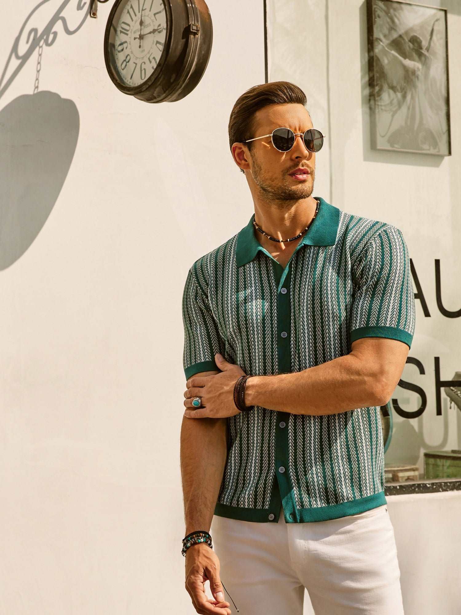 Button Polo Shirt - Vertical Stripes & Free Arm Movement