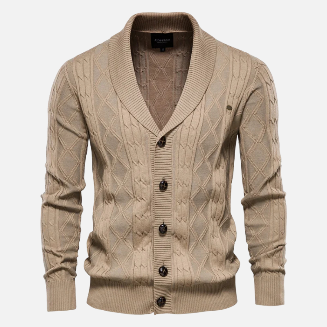 Cardigan - Argyle Pattern & Soft Blend Light Stretch