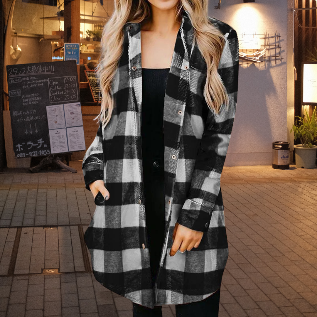 Cardigan - Chequered Pattern & Roomy Layering Space
