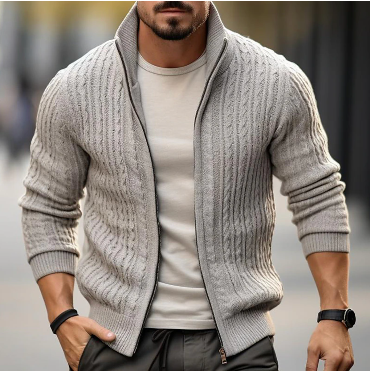 Cardigan - Zip Front Slim Cut And Soft Feel For Warmth
