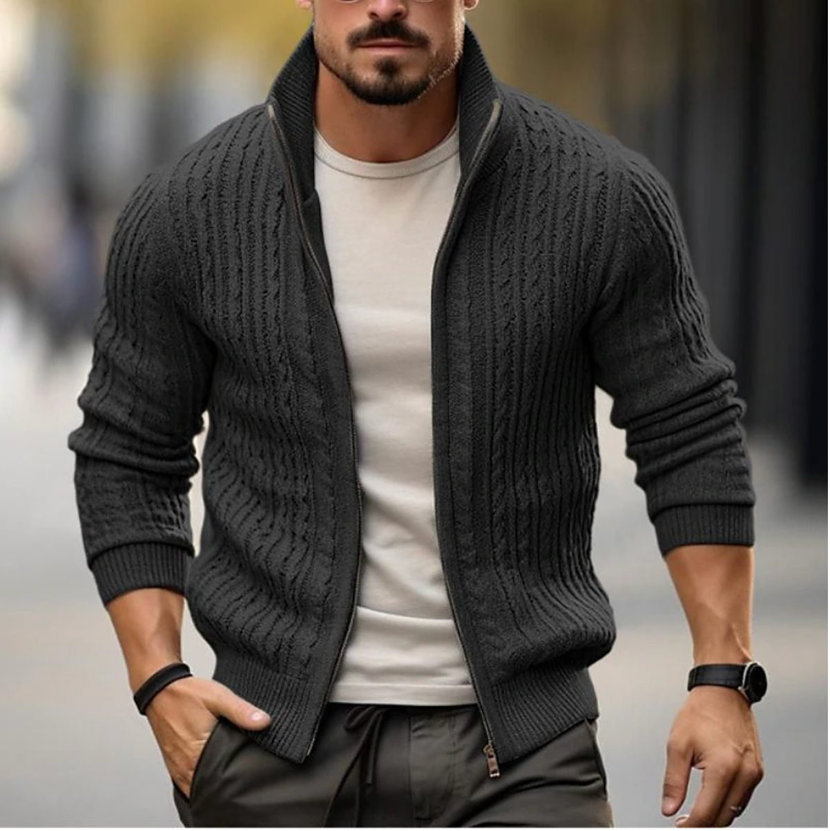 Cardigan - Zip Front Slim Cut And Soft Feel For Warmth