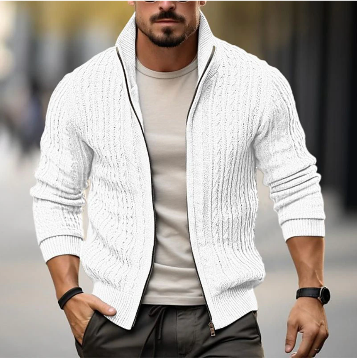 Cardigan - Zip Front Slim Cut And Soft Feel For Warmth