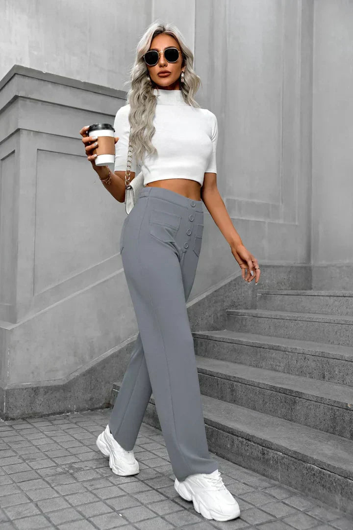 Casual Pants - High Waist Band & Flexible Movement Ease