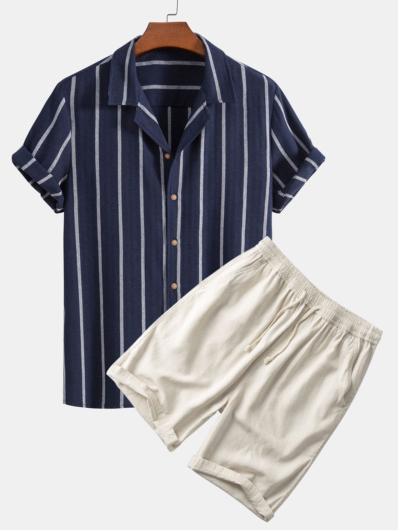 Casual Set - Polyester Blend Shirt And Quick Dry Shorts