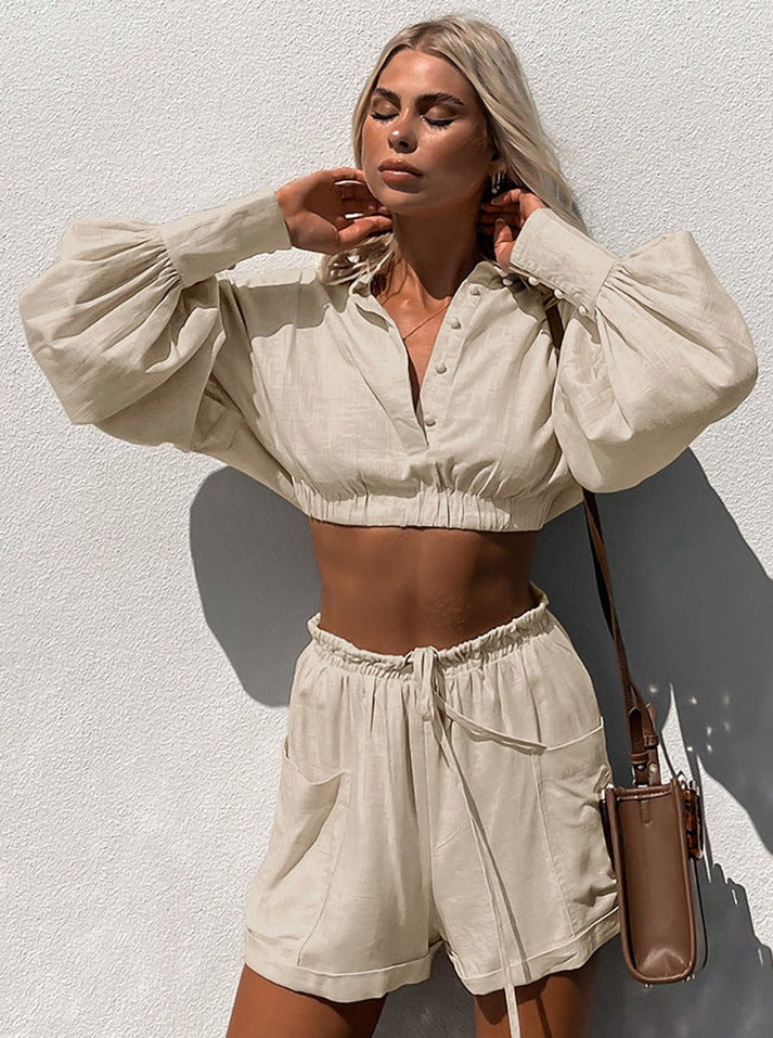 Casual Set – Soft-Blend Lacing Neckline & Adjustable Fit