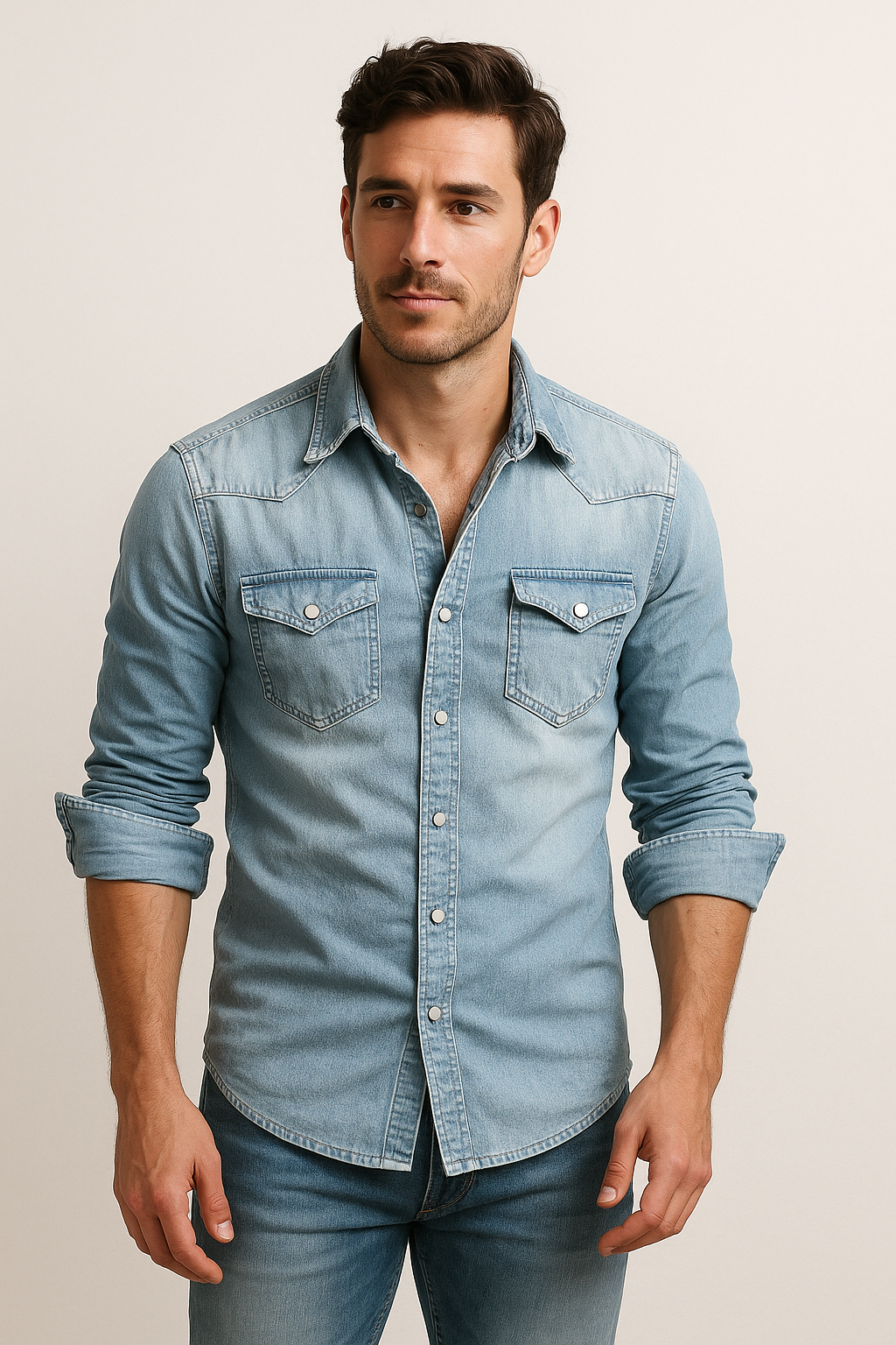 Variant image for Men's Denim Shirt Casual-1