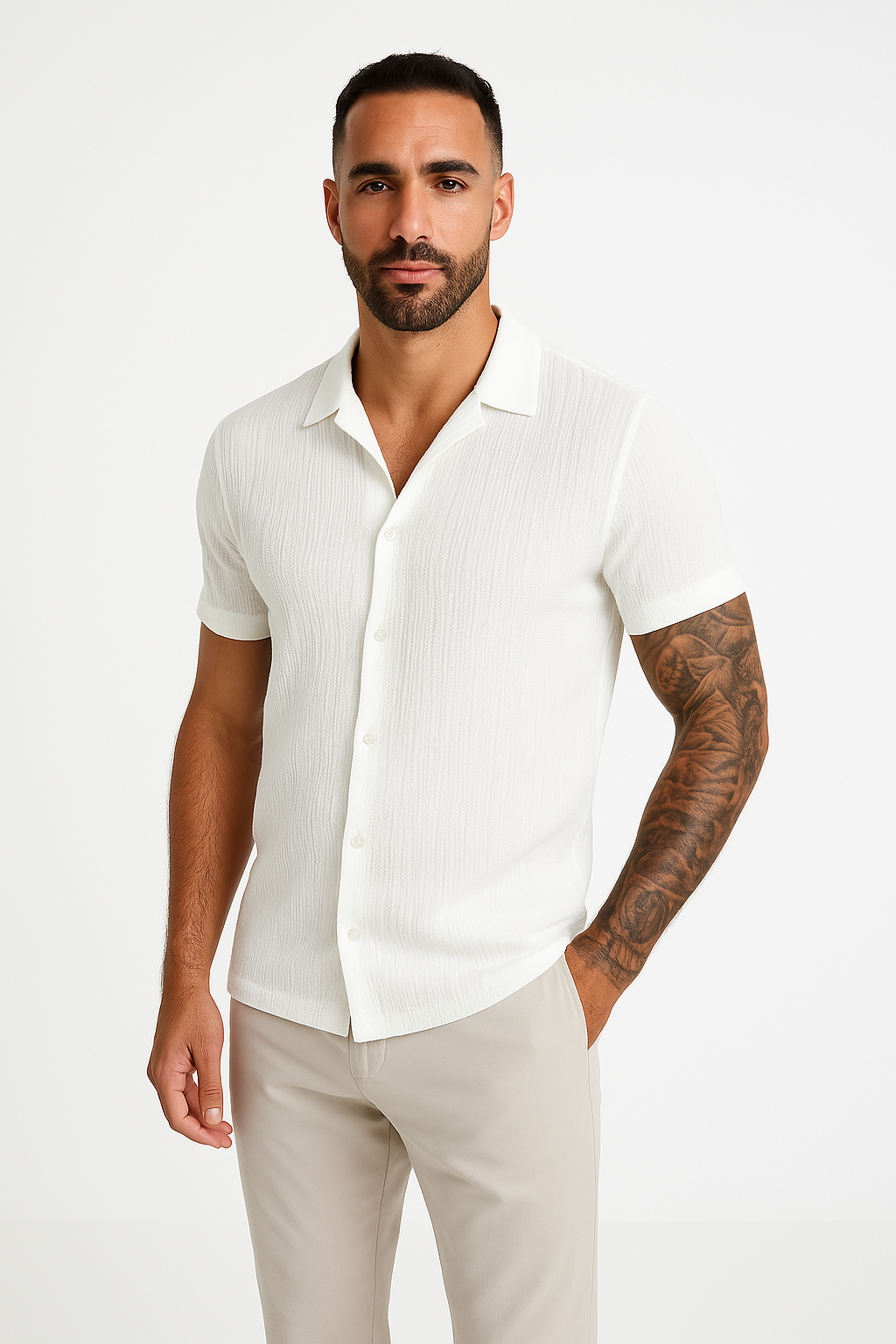 Men's Cotton Linen Blend Short Sleeve Shirt-1