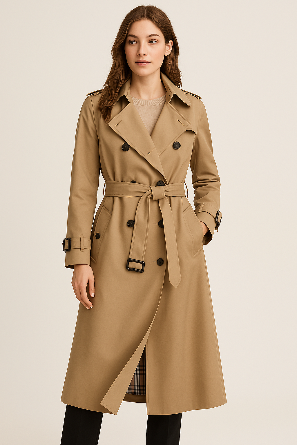 Women's Polyester Double Button Trench Coat-2