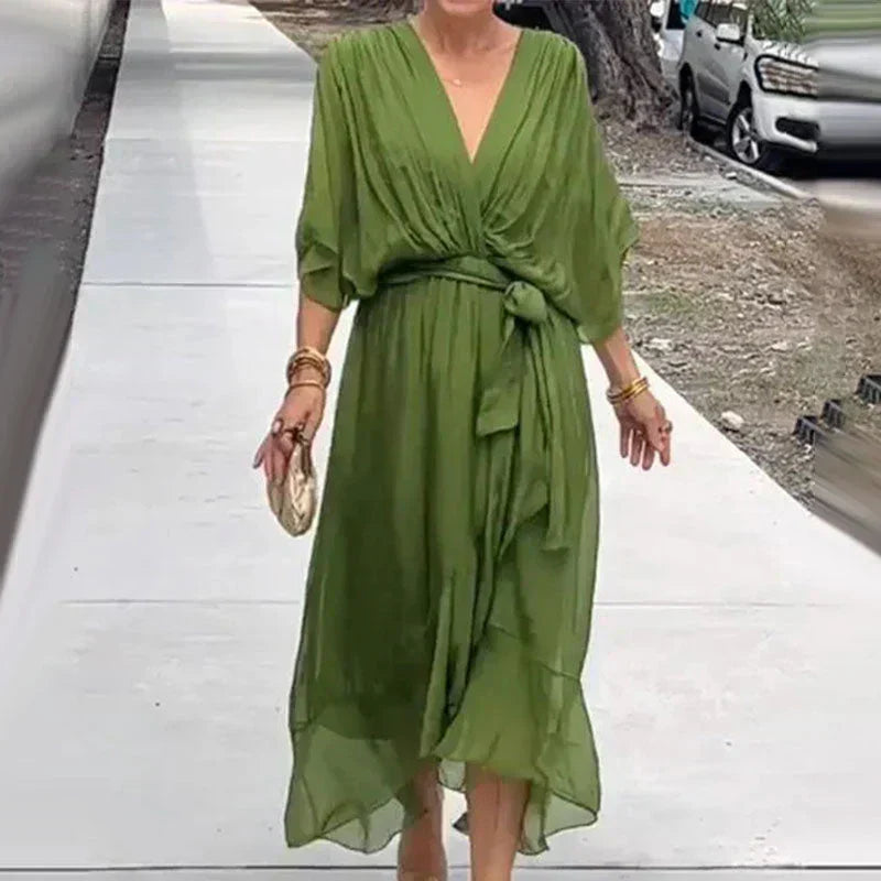 Chiffon Blend Dress - Flowy Draped Shape And Smooth Waist