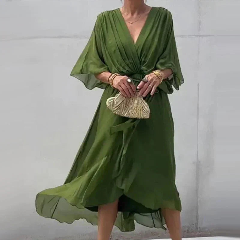 Chiffon Blend Dress - Flowy Draped Shape And Smooth Waist