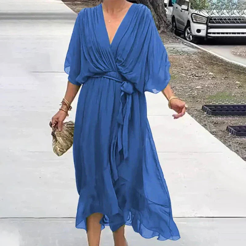 Chiffon Blend Dress - Flowy Draped Shape And Smooth Waist