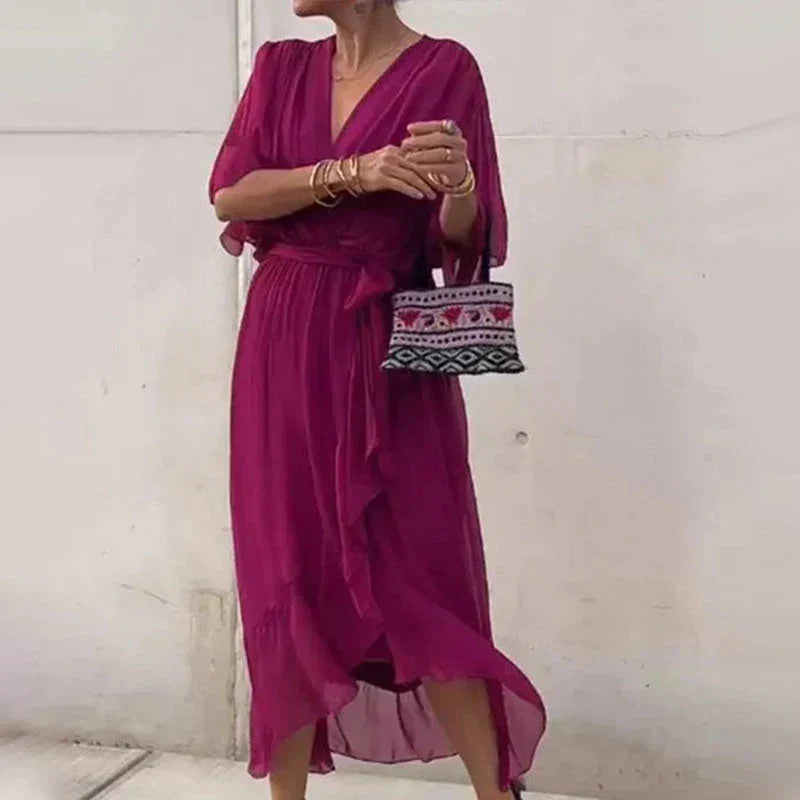 Chiffon Blend Dress - Flowy Draped Shape And Smooth Waist