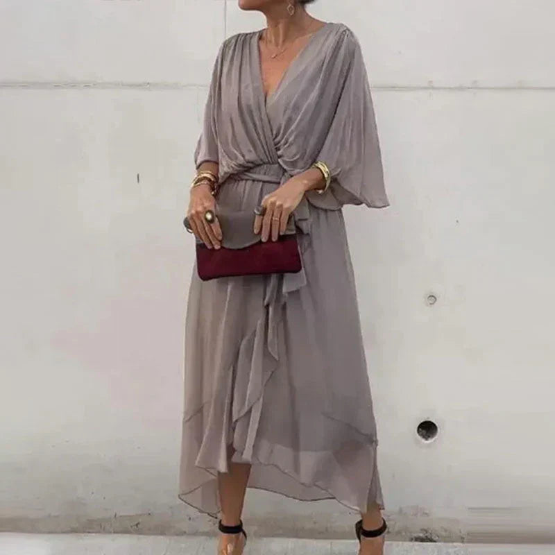 Chiffon Blend Dress - Flowy Draped Shape And Smooth Waist