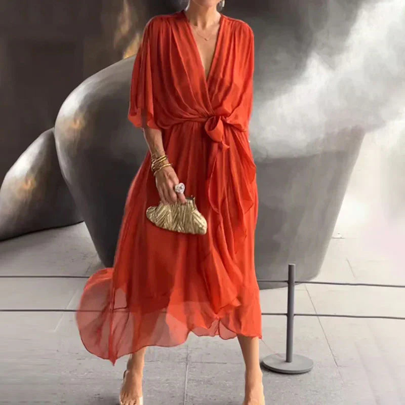 Chiffon Blend Dress - Flowy Draped Shape And Smooth Waist