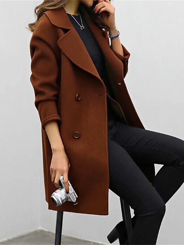 Coat - Double Breasted Button Front And Warm Lined Layering