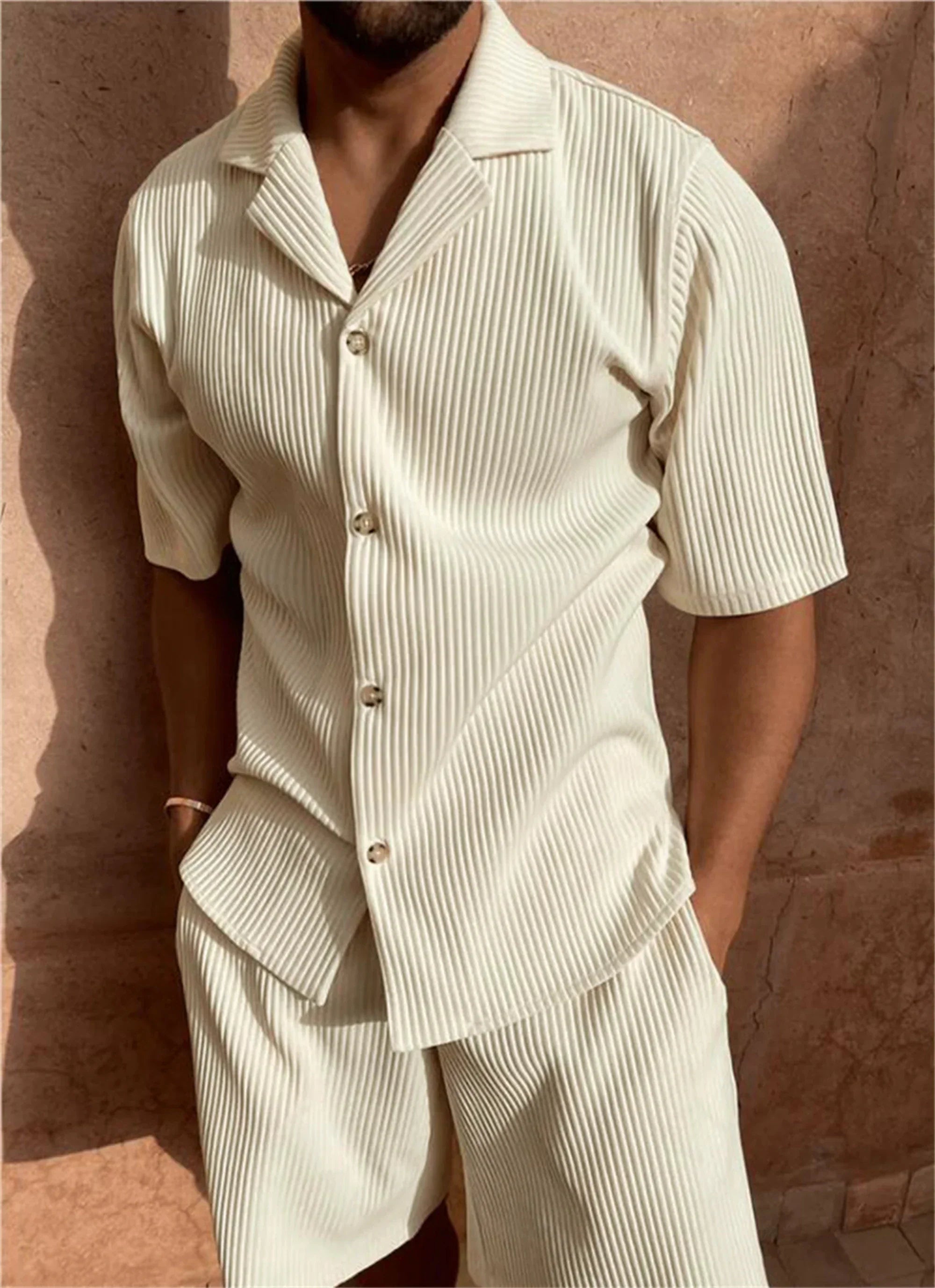 Cord Set - Short Sleeve Shirt And Shorts & Relaxed Fit