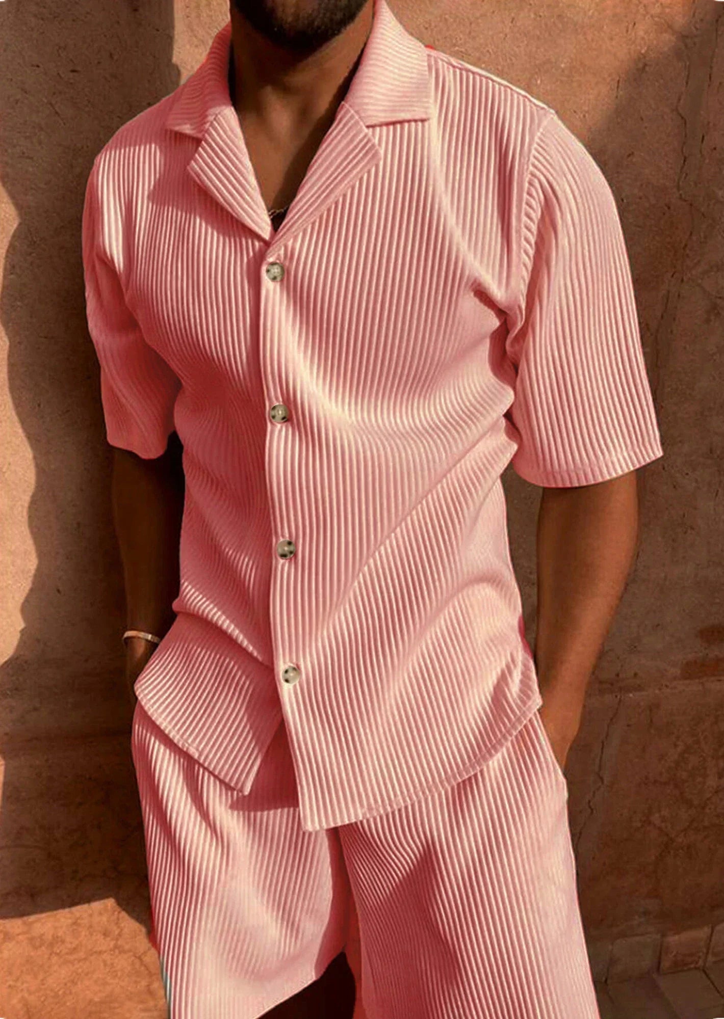 Cord Set - Short Sleeve Shirt And Shorts & Relaxed Fit