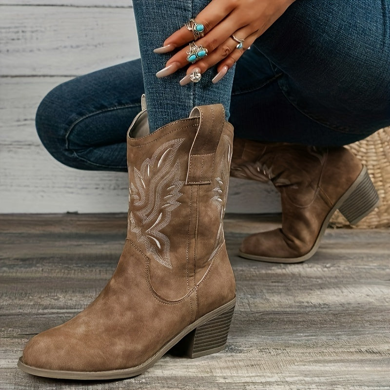 Cowboy Boots - Polyester Blend Chunky Heel and Steady Base