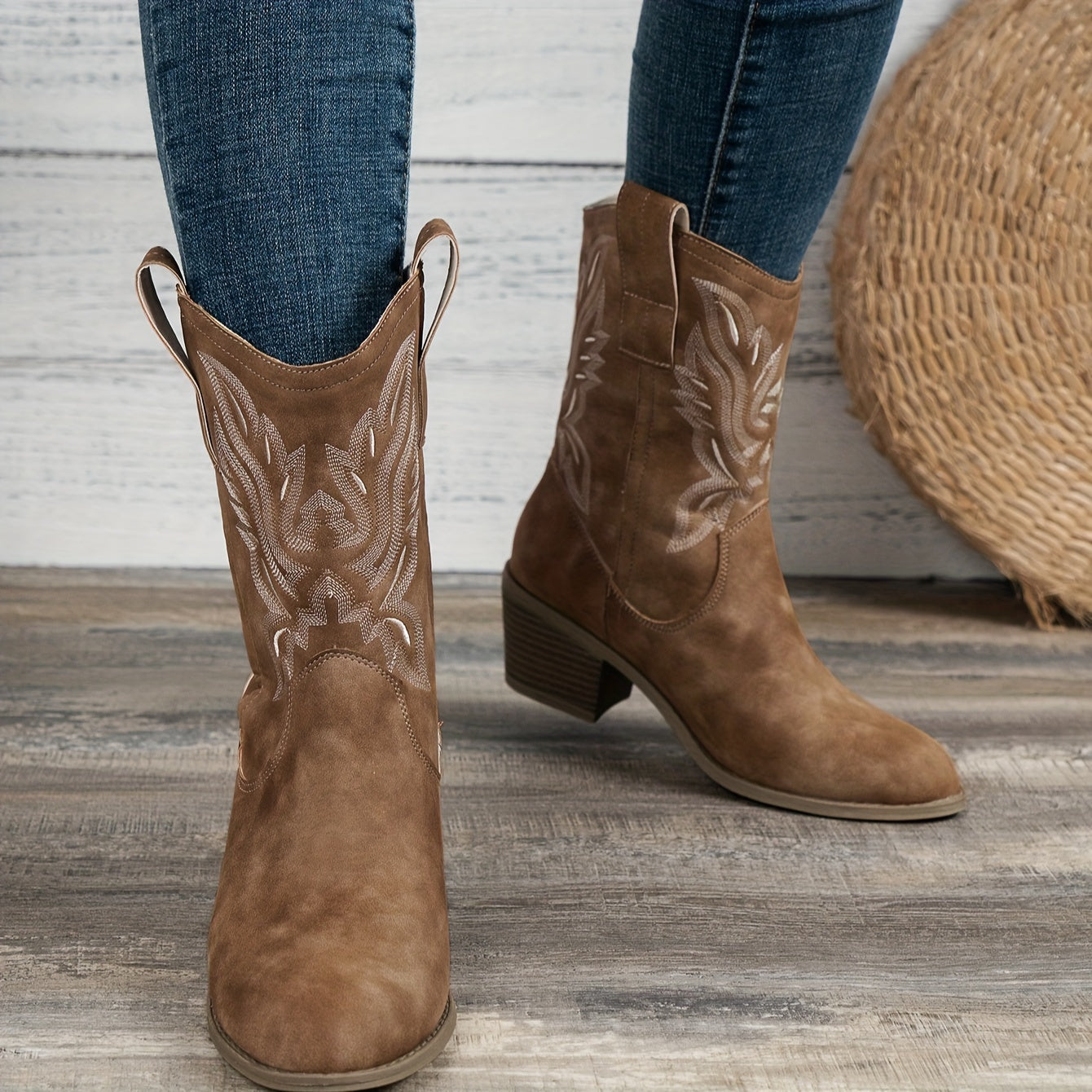 Cowboy Boots - Polyester Blend Chunky Heel and Steady Base