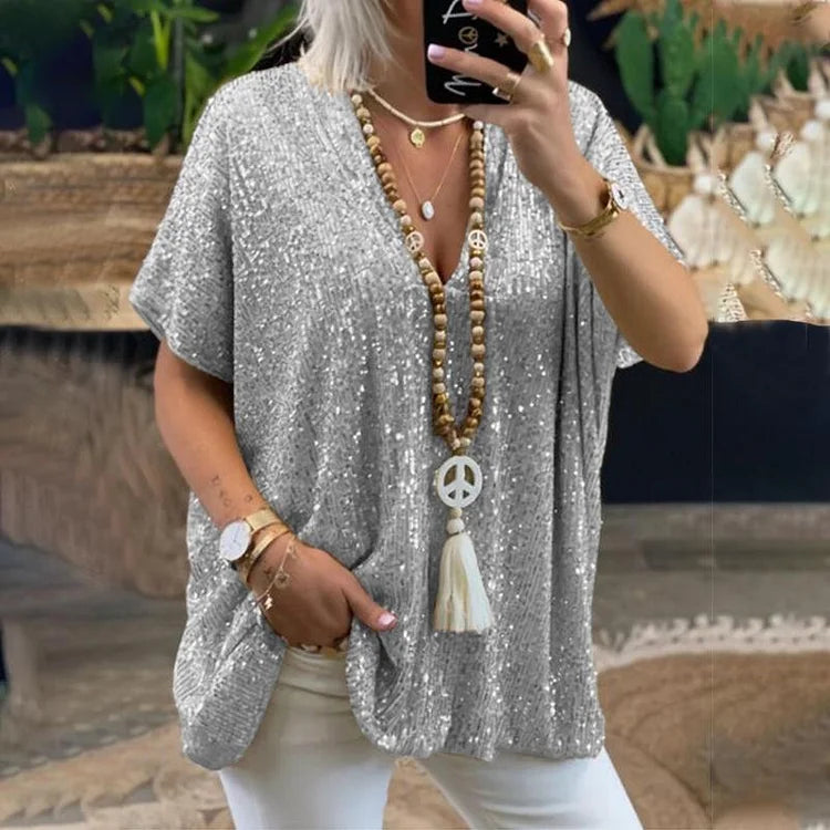 Variant image for Women's Sequin V-Neck T-Shirt-1