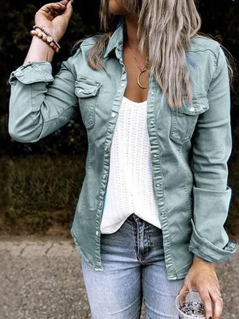 Denim Blend Jacket - Button Front Shirt & Structured Shape